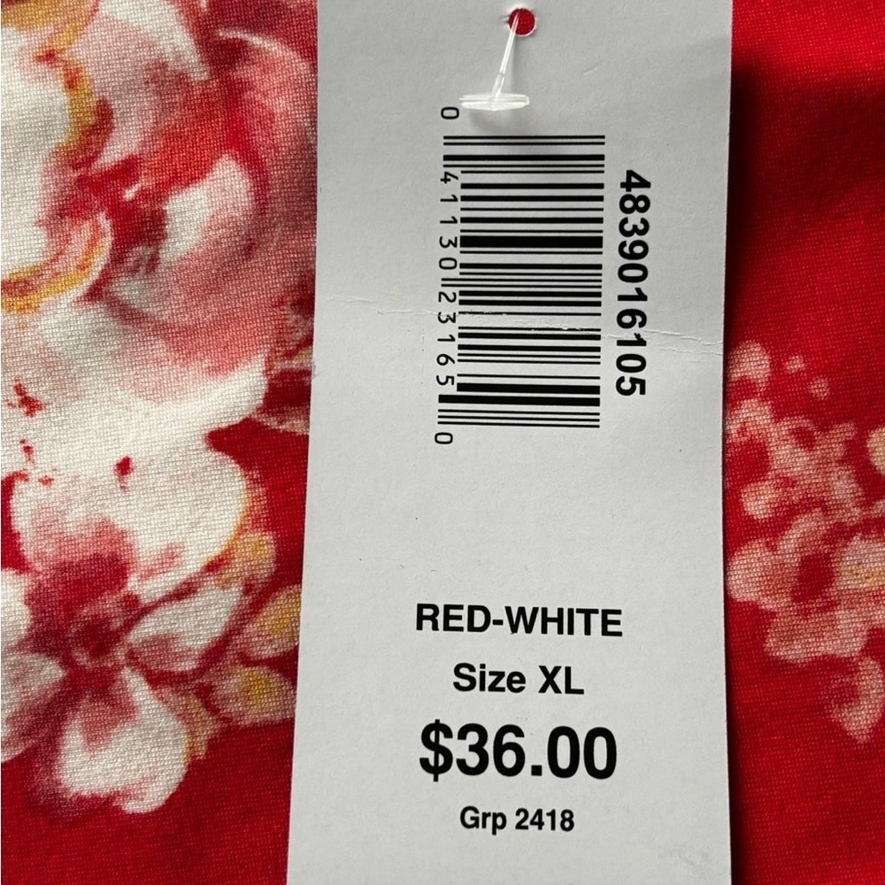 BonWorth Red Floral Long Sleeve Blouse NWT Womens XL Stretch Top - Picture 6 of 6